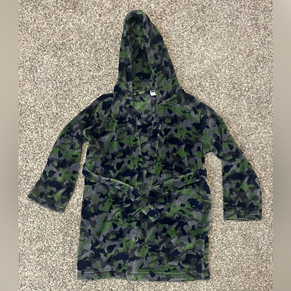 Youth Plush Green Camo Robe Bathrobe, Sz L 10-12 Old Navy